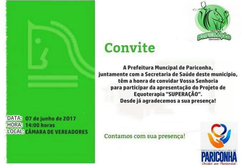 Projeto de Equoterapia em Pariconha será apresentado próxima quarta-feira (07)