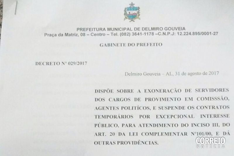 Delmiro: decreto explica motivo das demissões e que não haverá problema nos pagamentos