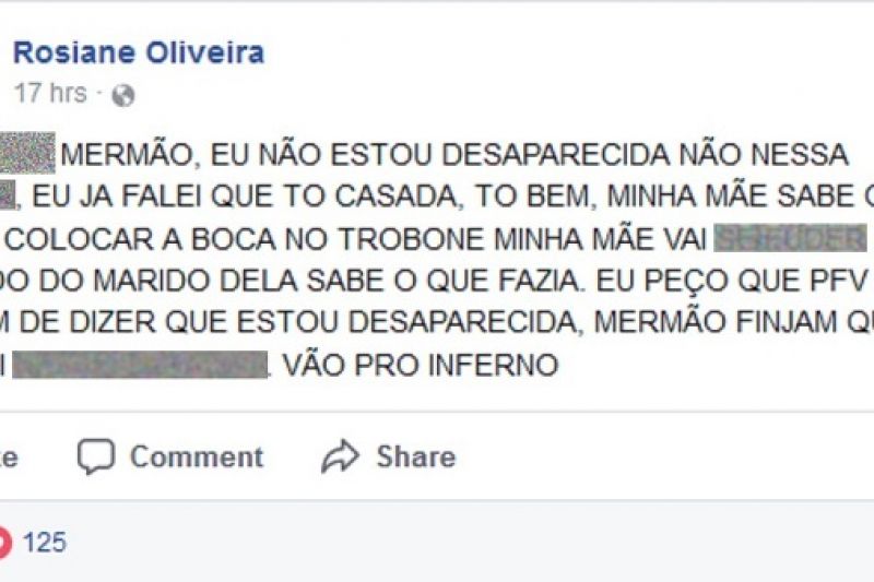 Já falei que tô casada, vão pro inferno, diz jovem de 13 anos que fugiu de casa