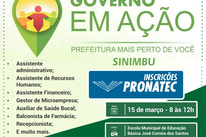 Governo em Ação ofertará mais de 20 cursos técnicos aos moradores do Distrito Sinimbu