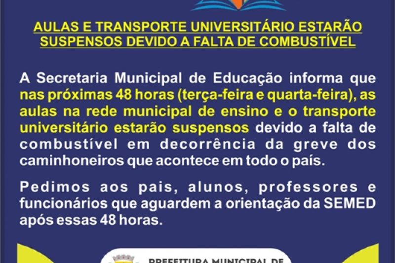 Aulas e transporte universitário estão suspensos em Água Branca