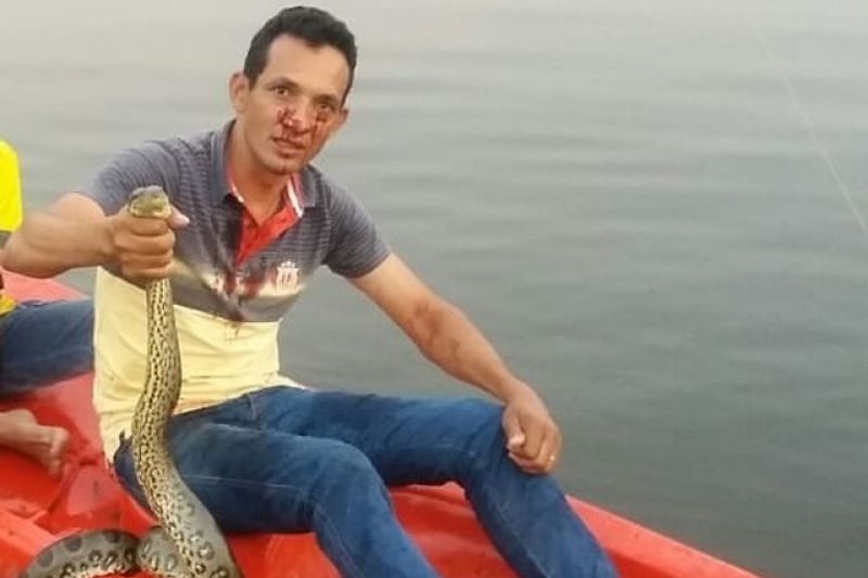 Empresário é atacado no rosto por sucuri de 3 metros durante pescaria em MT