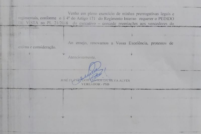 Vereador faz requerimento que pode prejudicar premiações do campeonato pariconhense
