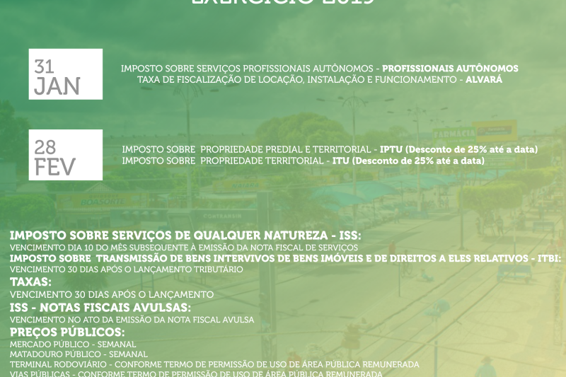 Prefeitura de Delmiro Gouveia divulga Calendário Fiscal 2019 com descontos e parcelamentos