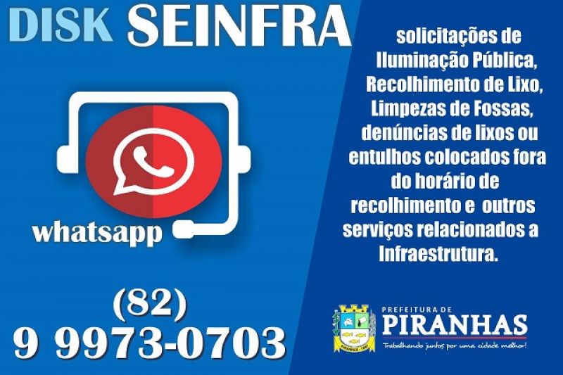 População de Piranhas poderá solicitar serviços da Infraestrutura através do Whatsapp