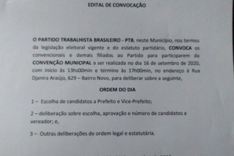 Convenção que vai lançar Gabriel Varjão como candidato pelo PTB será realizada dia 16