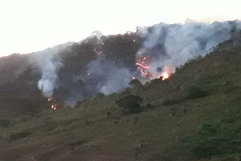 Bombeiros tentam conter incêndio em vegetação na entrada da cidade de Mata Grande