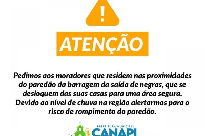 Prefeitura de Canapi alerta para risco de rompimento de barragem