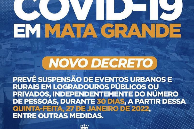 Aumento de casos de Covid-19 faz prefeitura de Mata Grande cancelar eventos por 30 dias