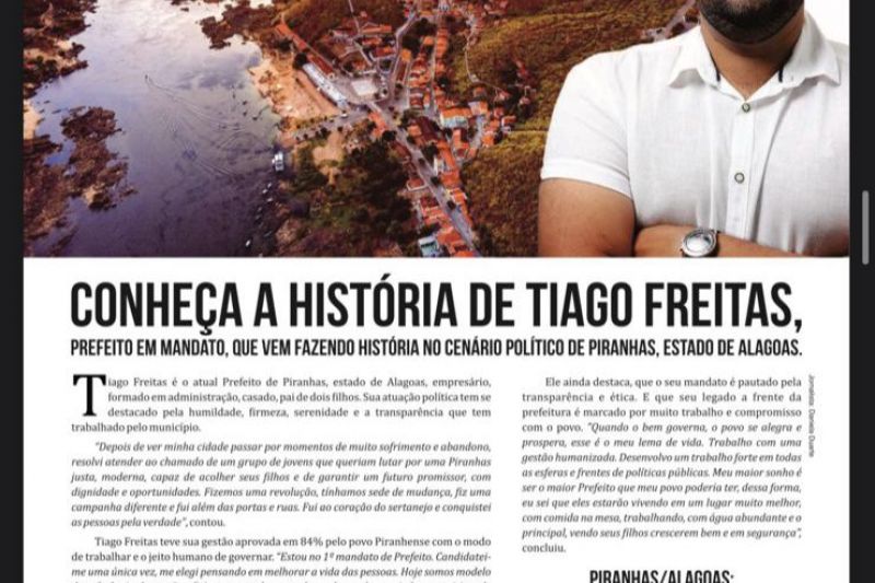Gestão do prefeito Tiago Freitas tem trabalho destacado pela revista IstoÉ