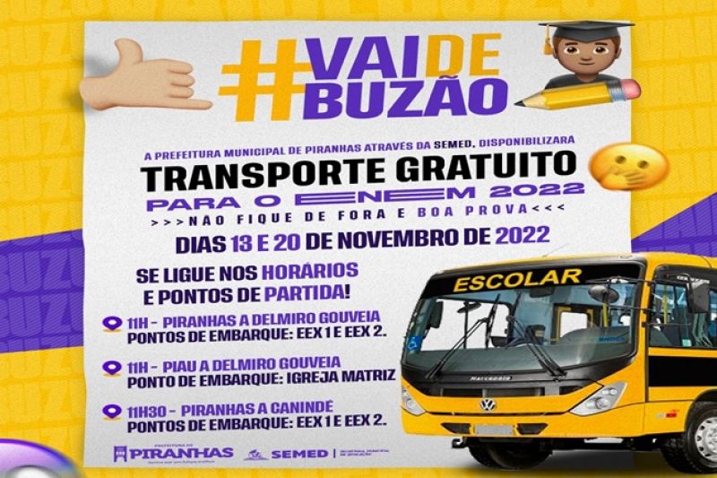Prefeitura de Piranhas oferta transporte gratuito para alunos do Enem