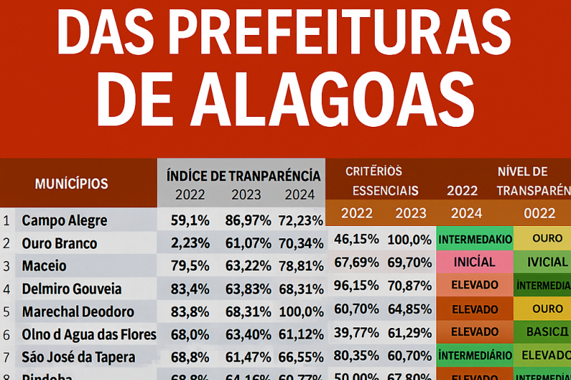 Veja ranking das prefeituras mais transparentes e as piores em transparência de Alagoas