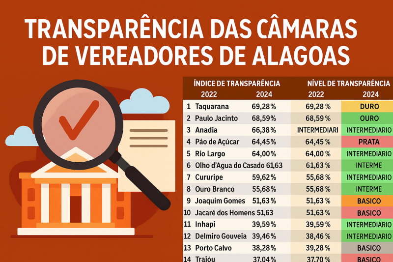 Ranking mostra Câmaras de Vereadores mais transparentes e as piores em transparência de AL