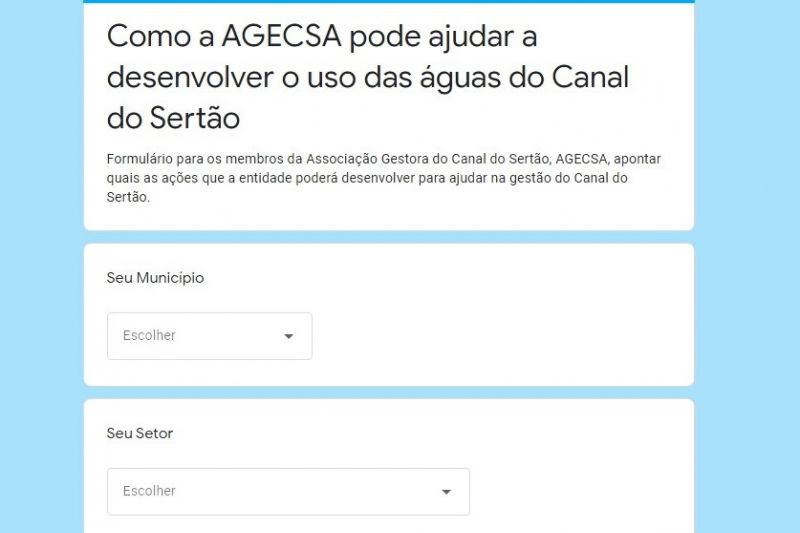 Associação do Canal do Sertão prorroga o prazo para a pesquisa de opinião