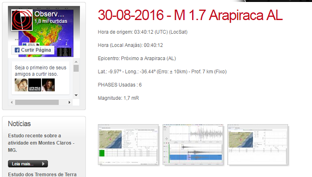 Observatório Sismológico confirma tremor de magnitude 3 em Sete